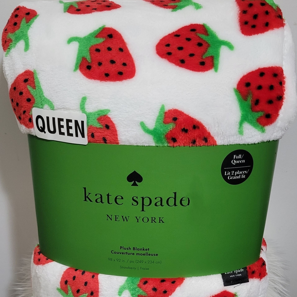 Kate Spade Red Strawberry Plush Blanket